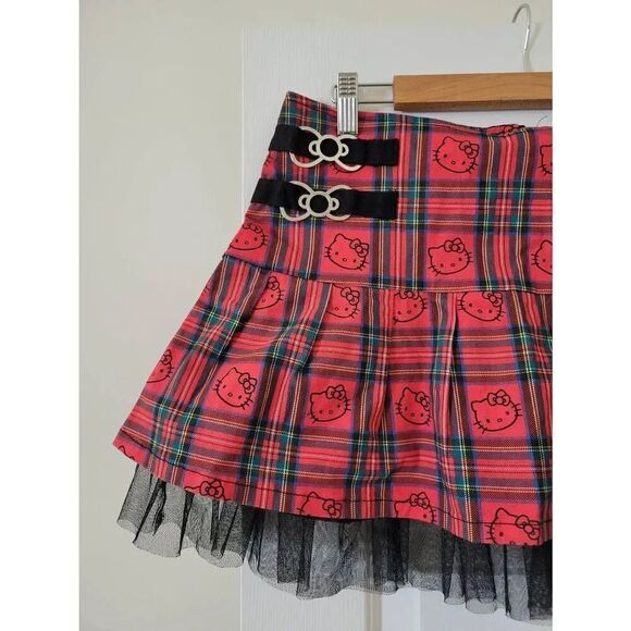 DOLLS KILL X HELLO KITTY GOOD FOR EACH OTHER PLAID MINI SKIRT L - Picture 2 of 8